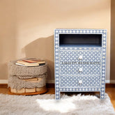 Bone Inlay Star Design 3 Drawers Bedside Table Grey | Bone Inlay Star Design 3 Drawers Nightstand Table Grey